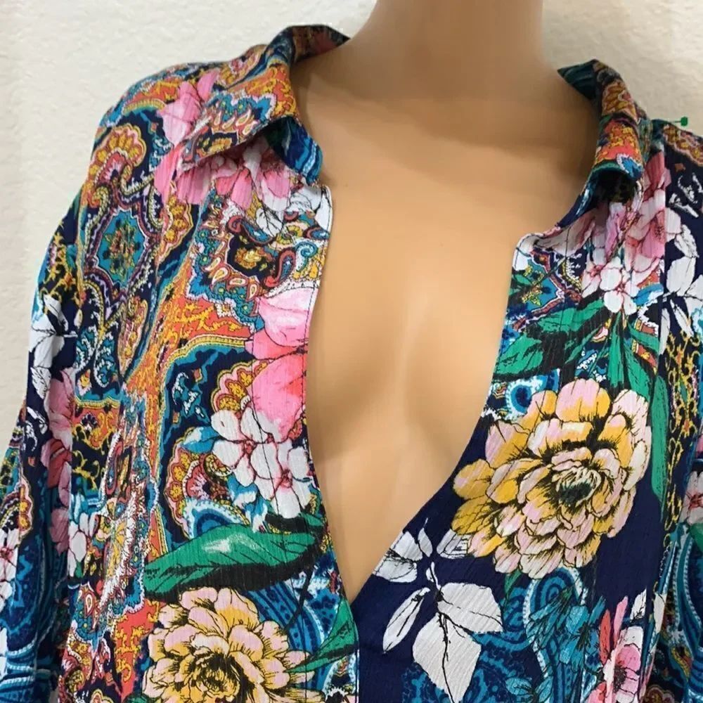 Roman’s 34 W Blouse Tunic Mini Dress Floral Print Multi Color Long Sleeved New - Picture 4 of 10
